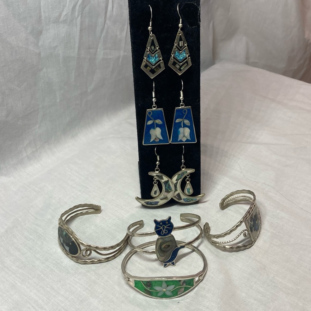 Mixed Alloy Silver Tone Earrings & Bangles From Alpaca Mexico